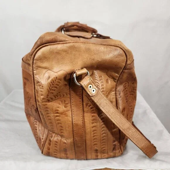 Force Ten West Authentic Handmade Leather Large Duffle Bag Vtg  British Tan - Picture 4 of 12